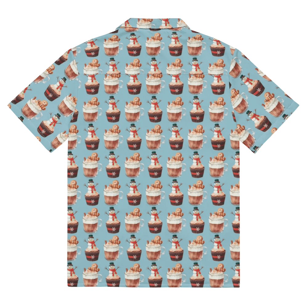 Xmas tea time gingerbread man latte cupcake Unisex Hawaiian Shirt product image (11)