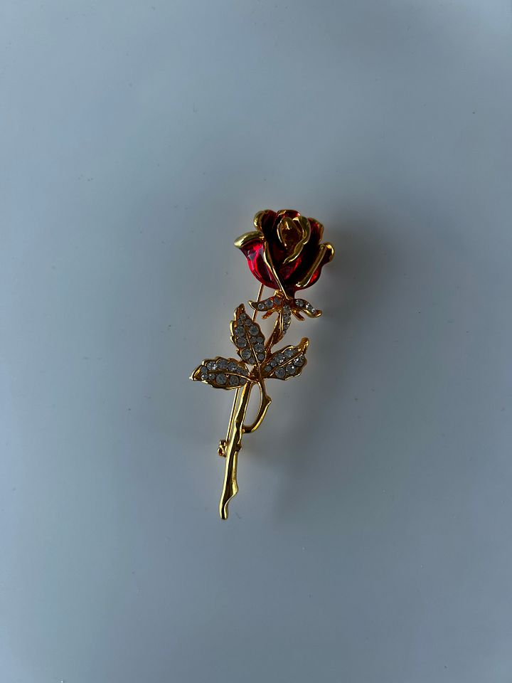 Gold Tone Rose Rhinestones Brooch product image (1)