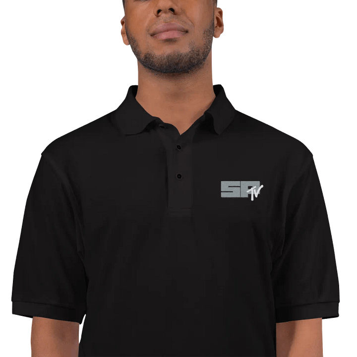 SP TV Logo (grey and black) embroidered on soft cotton polo. product image (1)