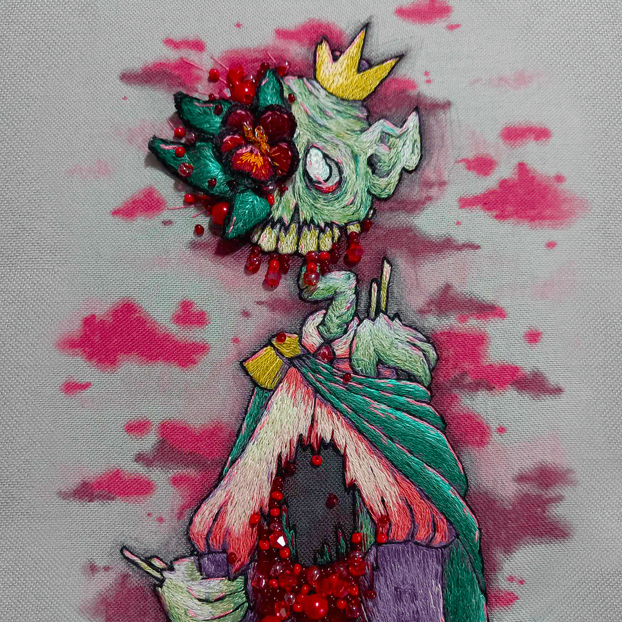 Waffles the Zombie Goblin Embroidery Print product image (1)