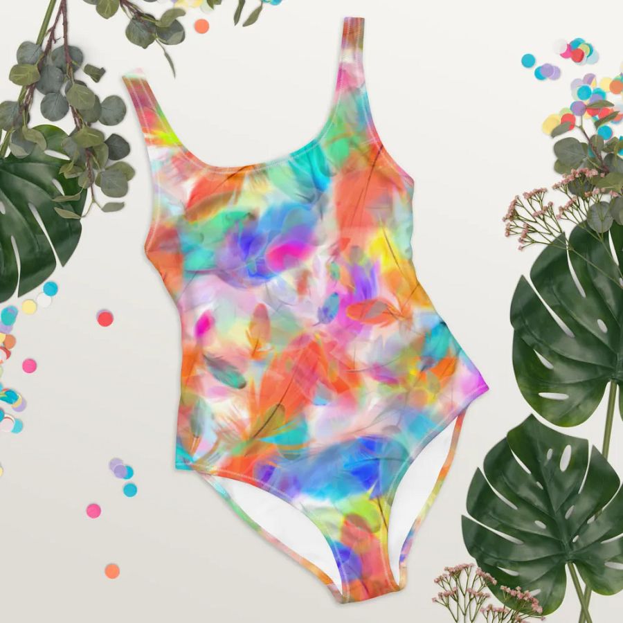 Colorful Feather Pattern Design One Piece Swimsuit - v4 product image (8)