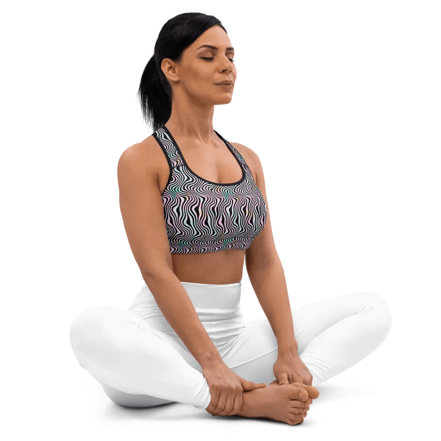 Comfortable sports bra in wavy pink black and turquoise design product image (4)