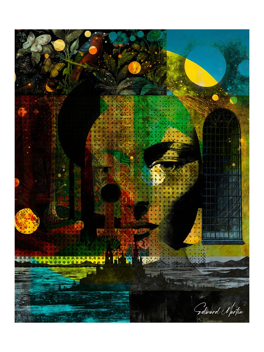 'Island Sanctuary' by Edward Martin- Mixed Media Collage-Celestial Muse Matte Poster product image (1)