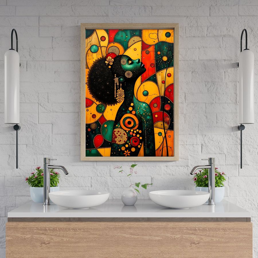 Good Vibes Black Woman Printable Wall Art, Black Girl Bathroom Wall Art product image (3)