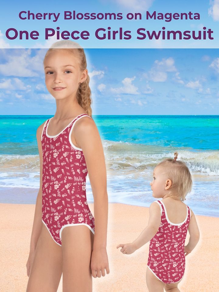 Cherry Blossoms on Magenta Kids One Piece Swimsuit product image (1)