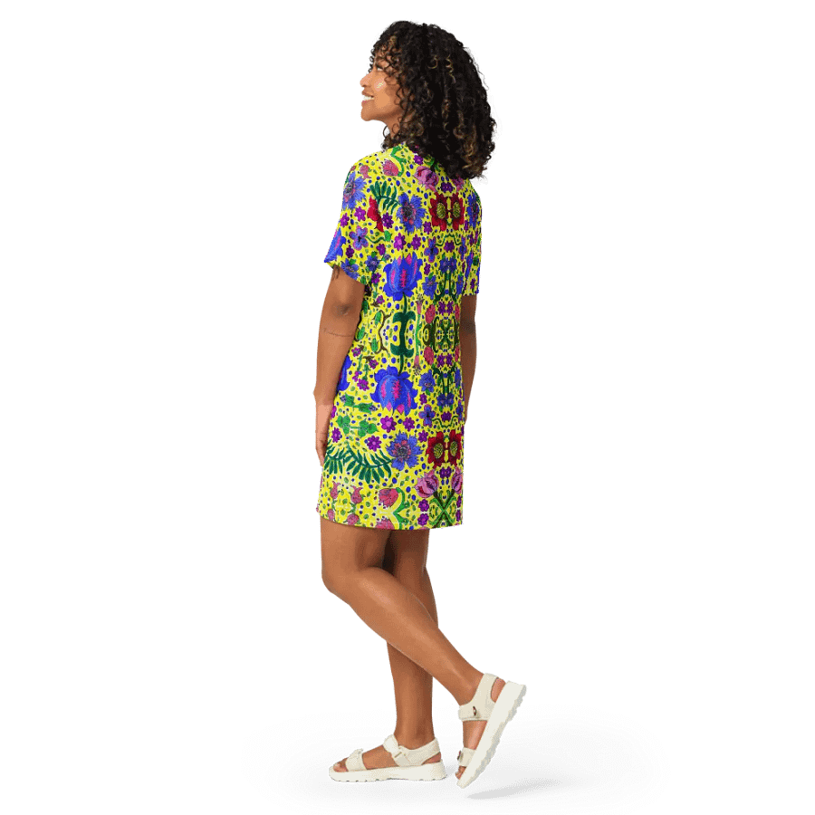 Abstract Vibrant Flower Garden Ladies T Shirt Dress product image (11)