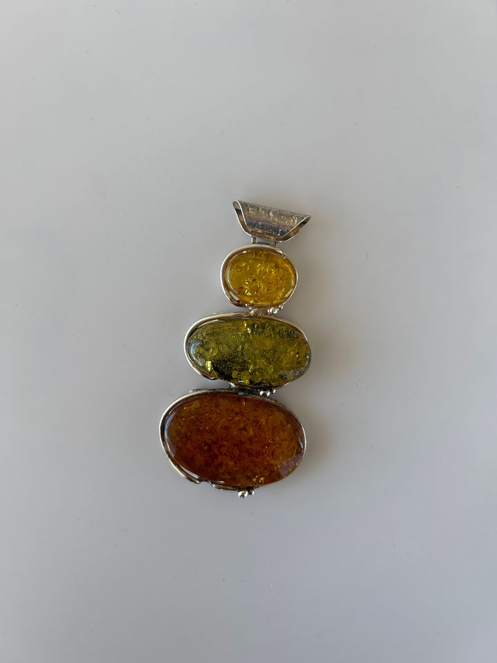 Baltic Green Yellow Amber 925 Sterling Silver Pendant product image (1)