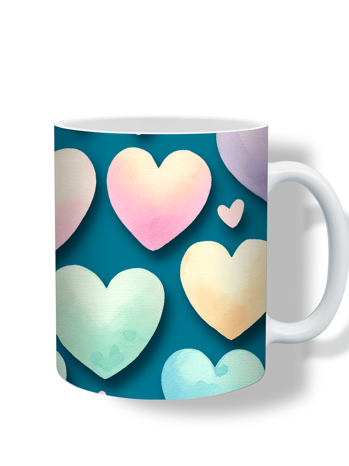 (Teal) Colorful Hearts 11oz Coffee Mug – Cute and Romantic Love-Themed Ceramic Cup – Perfect for Valentine's Day, Anniversaries, or Daily Use product image (1)