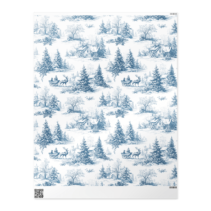 Winter Sleigh Ride Blue Toile Chinoiserie Christmas Wrapping Paper product image (1)