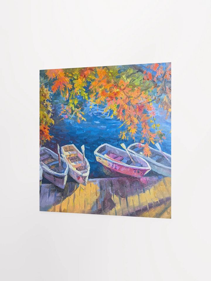 Autumn Maple Leaves and Boats on the Lake-Oil Painting Paper Poster product image (2)