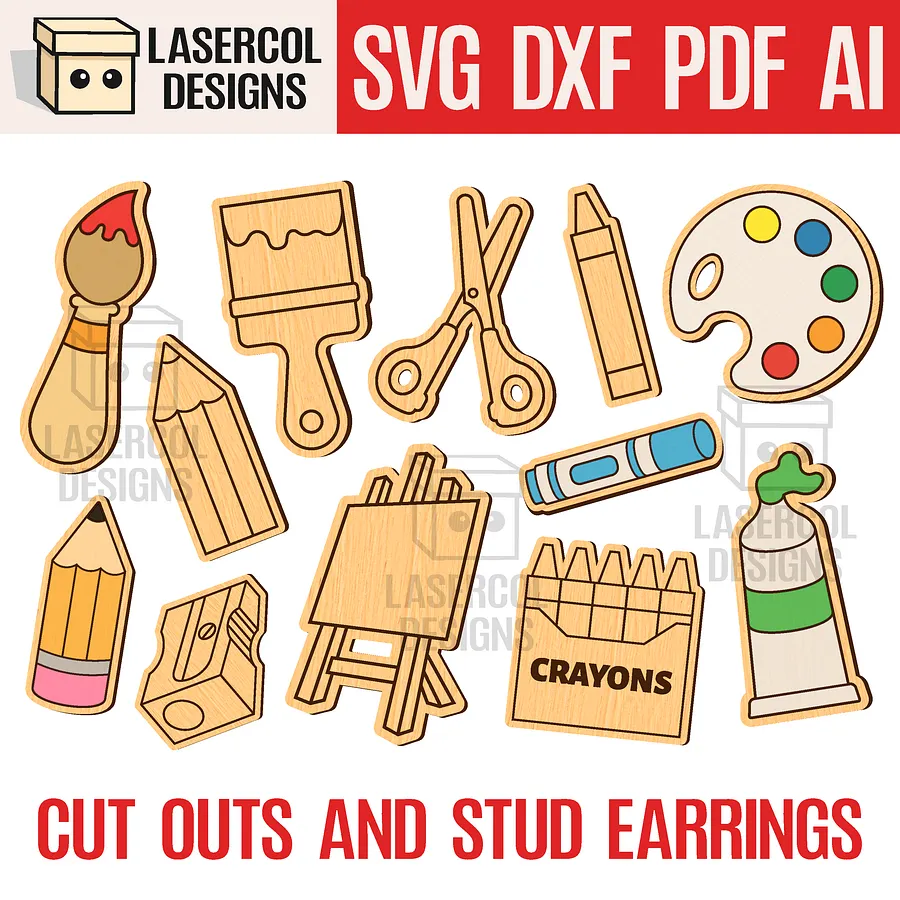Art Supplies Cut Outs and Stud Earrings - Laser Cut Files product image (1)
