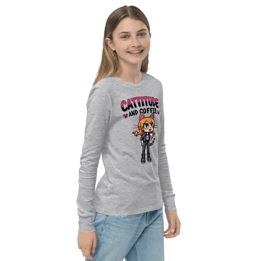 Cattitude and Coffee Youth Long Sleeve T-Shirt product image (17)