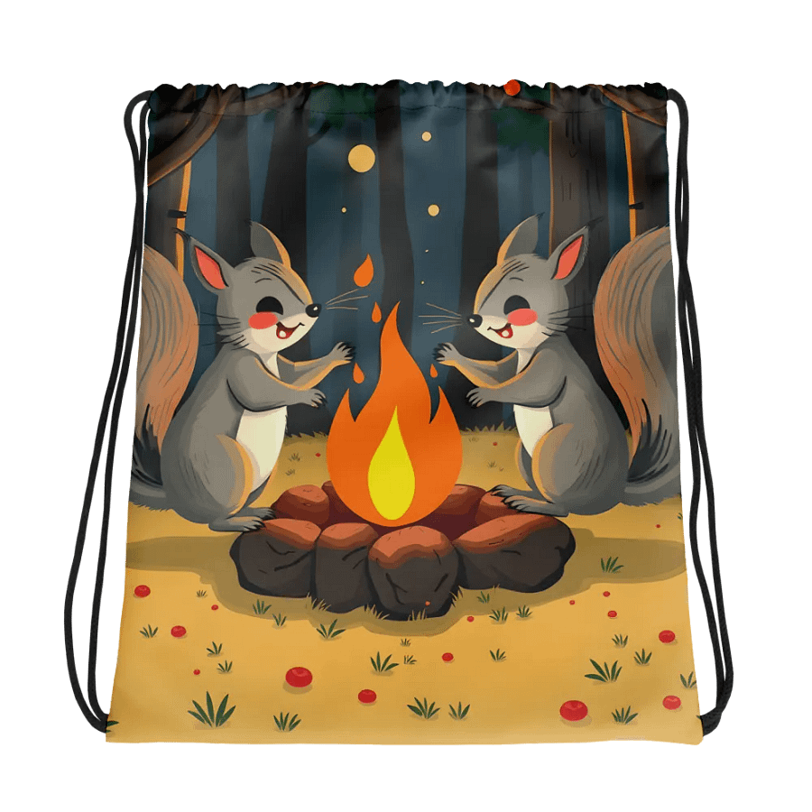 Whimsical Campfire Squirrels Drawstring Bag product image (1)