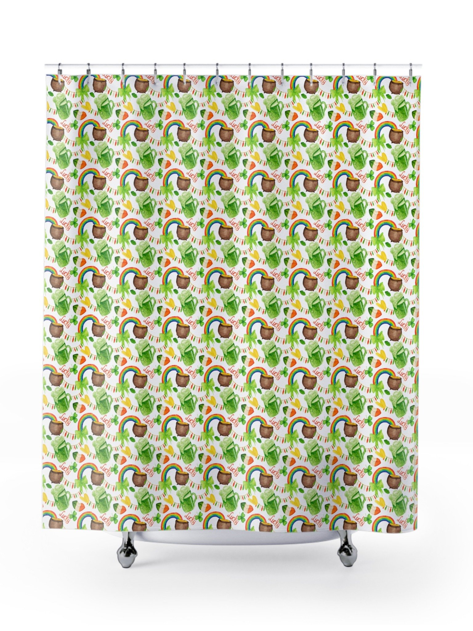 St. Patrick's Day Luck Shower Curtains, Cute Bathroom Decor, Lucky Charm Bath Curtain product image (1)