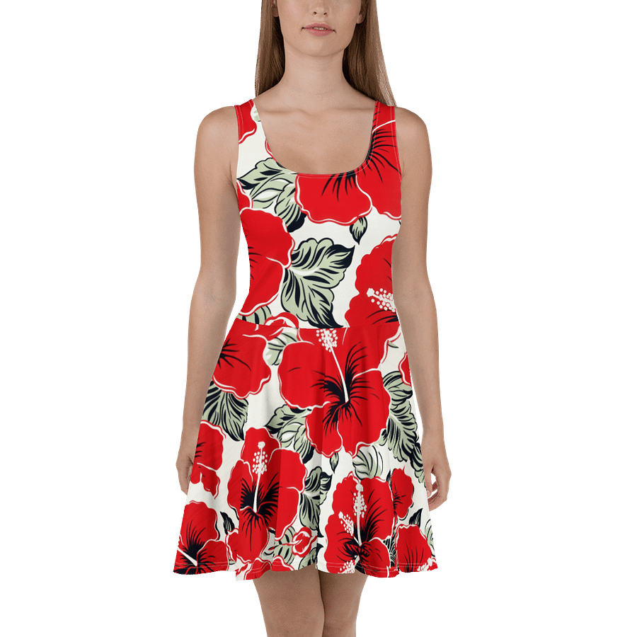 Red Hibiscus Fit & Flare Dress – Tropical Island Vibes product image (1)