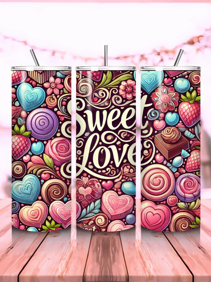 Valentine's Day 20 oz Skinny Tumbler Wrap – Sweet Love Theme PNG for Sublimation – Instant Download File product image (1)