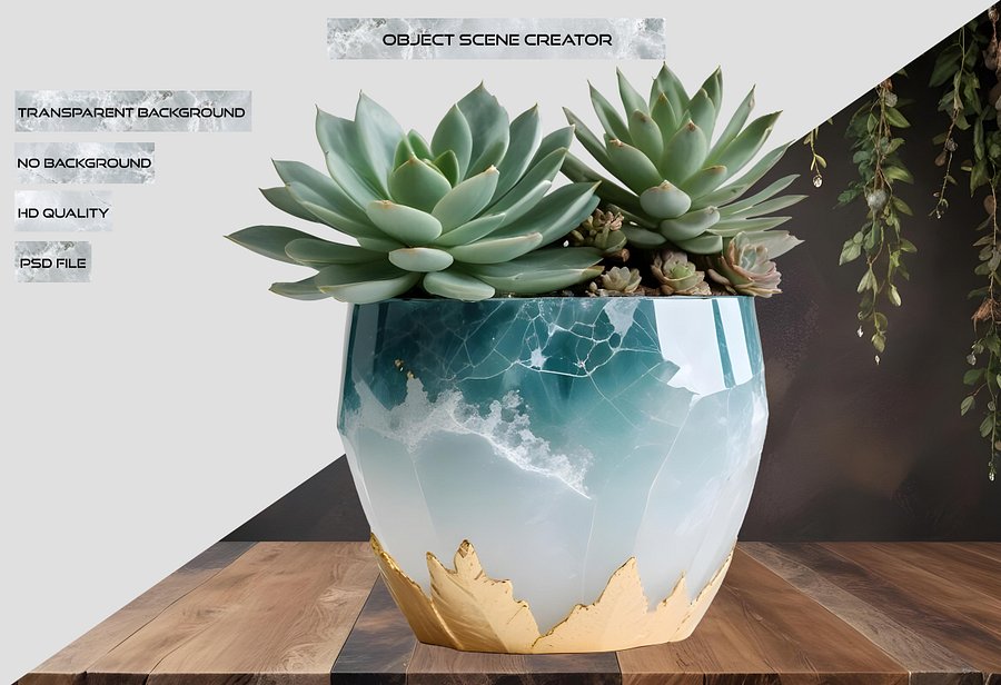 Aqua Serenity – Pot with Succulent PNG product image (2)
