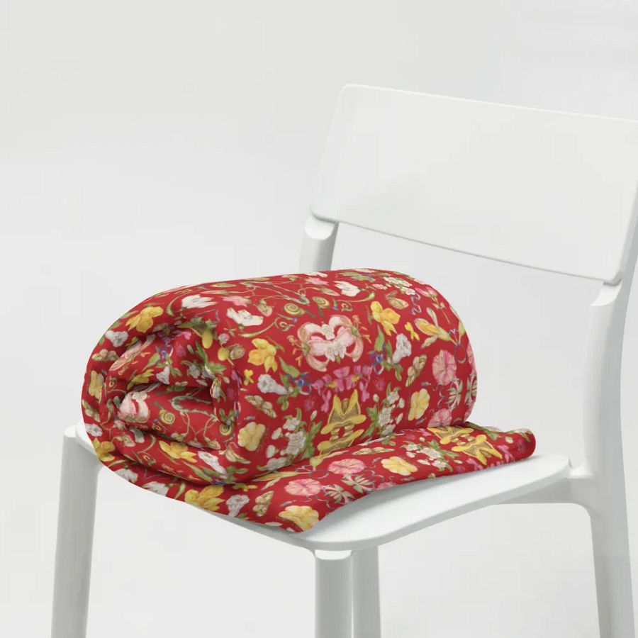 Exotic Blooming Floral Butterfly Red Throw Blanket product image (7)