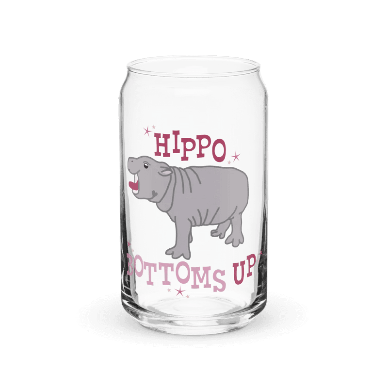 Hippo Bottoms Up Glass Can | Moo Deng Inspired Merch