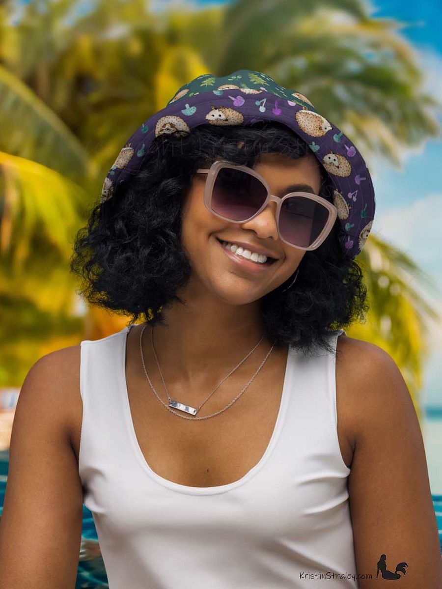 Hedgehogs Reversible Bucket Hat in Plum and Teal product image (6)