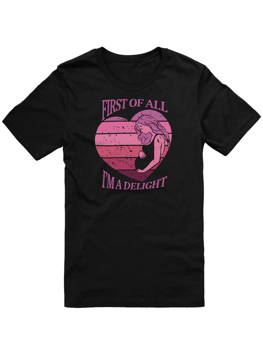 'First Of All I'm A Delight' Pregnancy Announcement T-Shirt | Pink Sunset Heart Graphic | Cute Expecting Mom Tee product image (2)