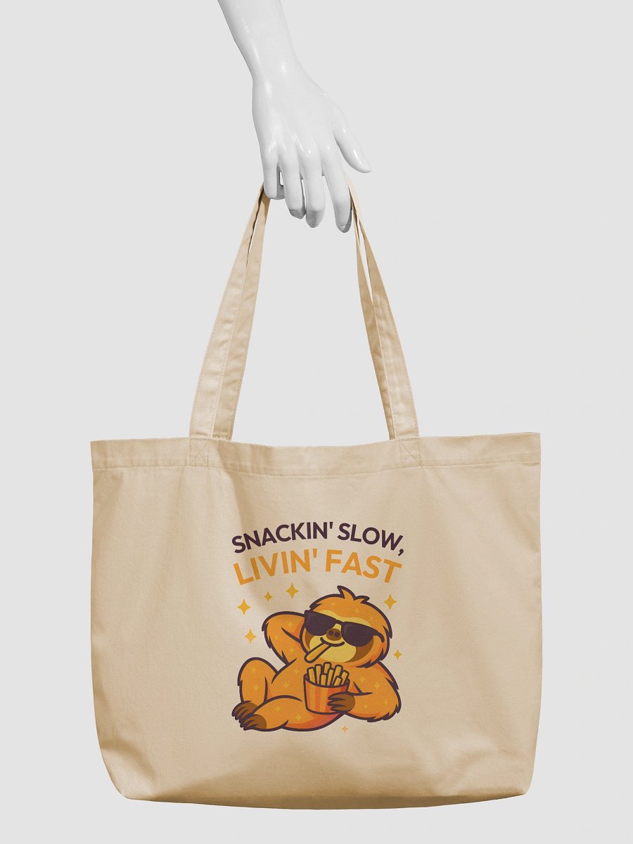 Snackin' Slow, Livin' Fast – Funny Sloth Tote Bag (Double-Sided Print) | Organic Cotton Tote – Sloths Having Snacks Collection product image (3)