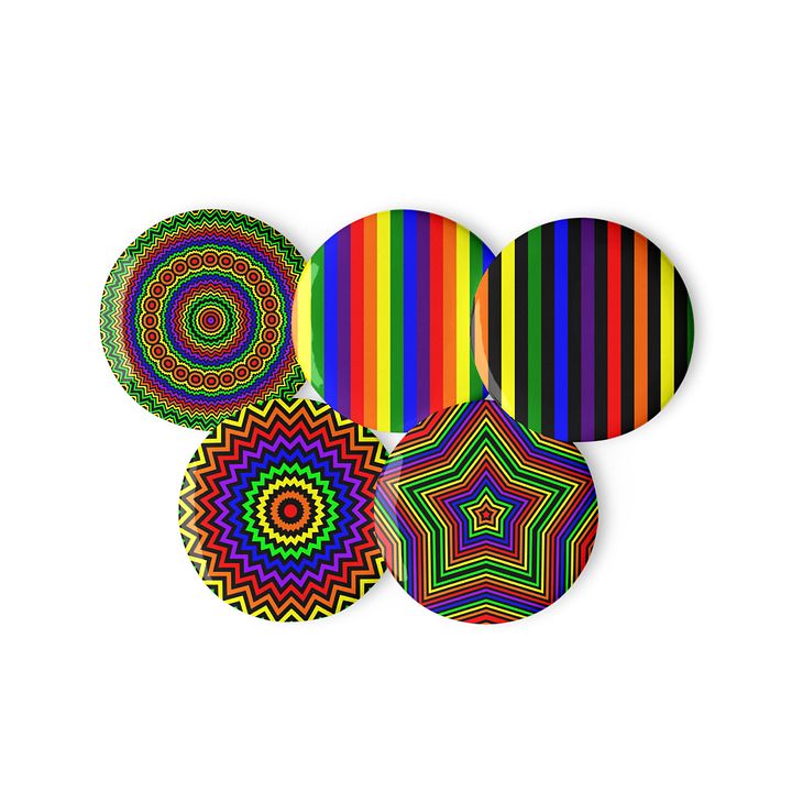 Rainbow Queer Pride Pins, Stripes Kaleidoscope Star Set of 5 Pins product image (1)