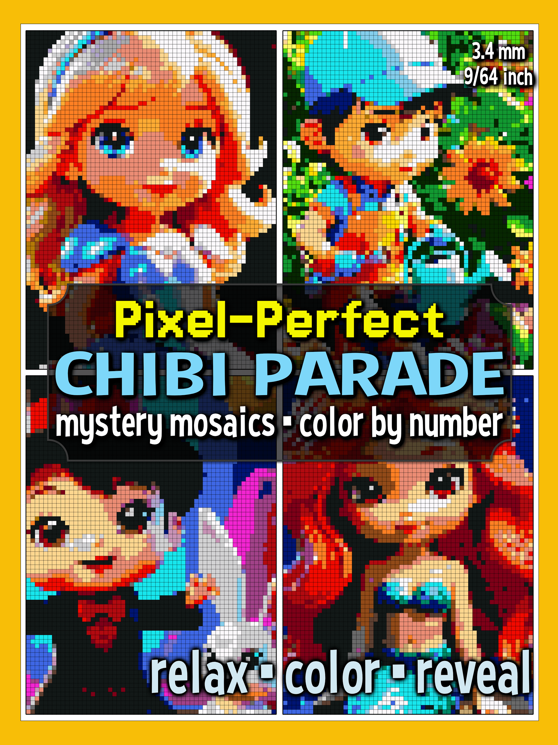 Pixel-Perfect Chibi Parade Mystery Mosaic Color By Number: Pixel Art Digital Coloring Book with 36 Illustrations product image (1)