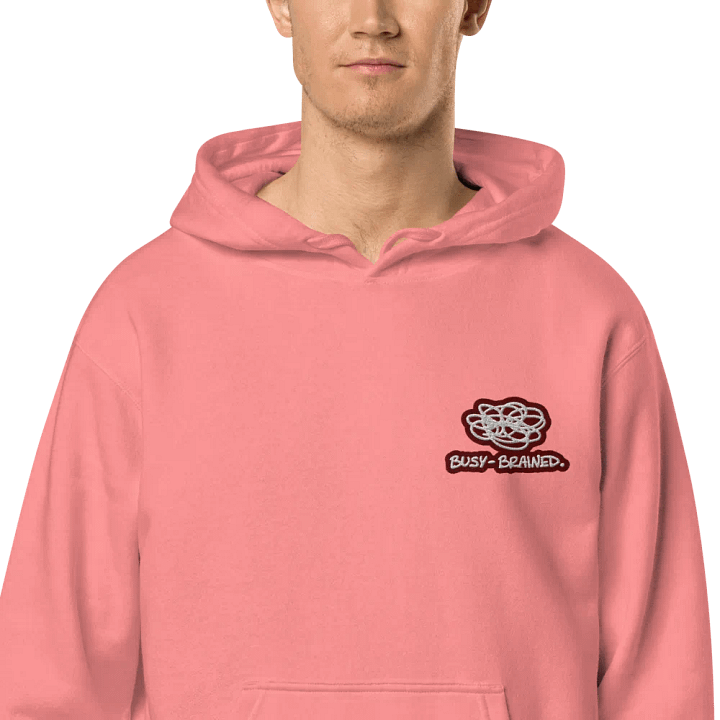 BUSY-BRAINED (L.C. maroon bubble design 2) embroidered pigment hoodie product image (1)