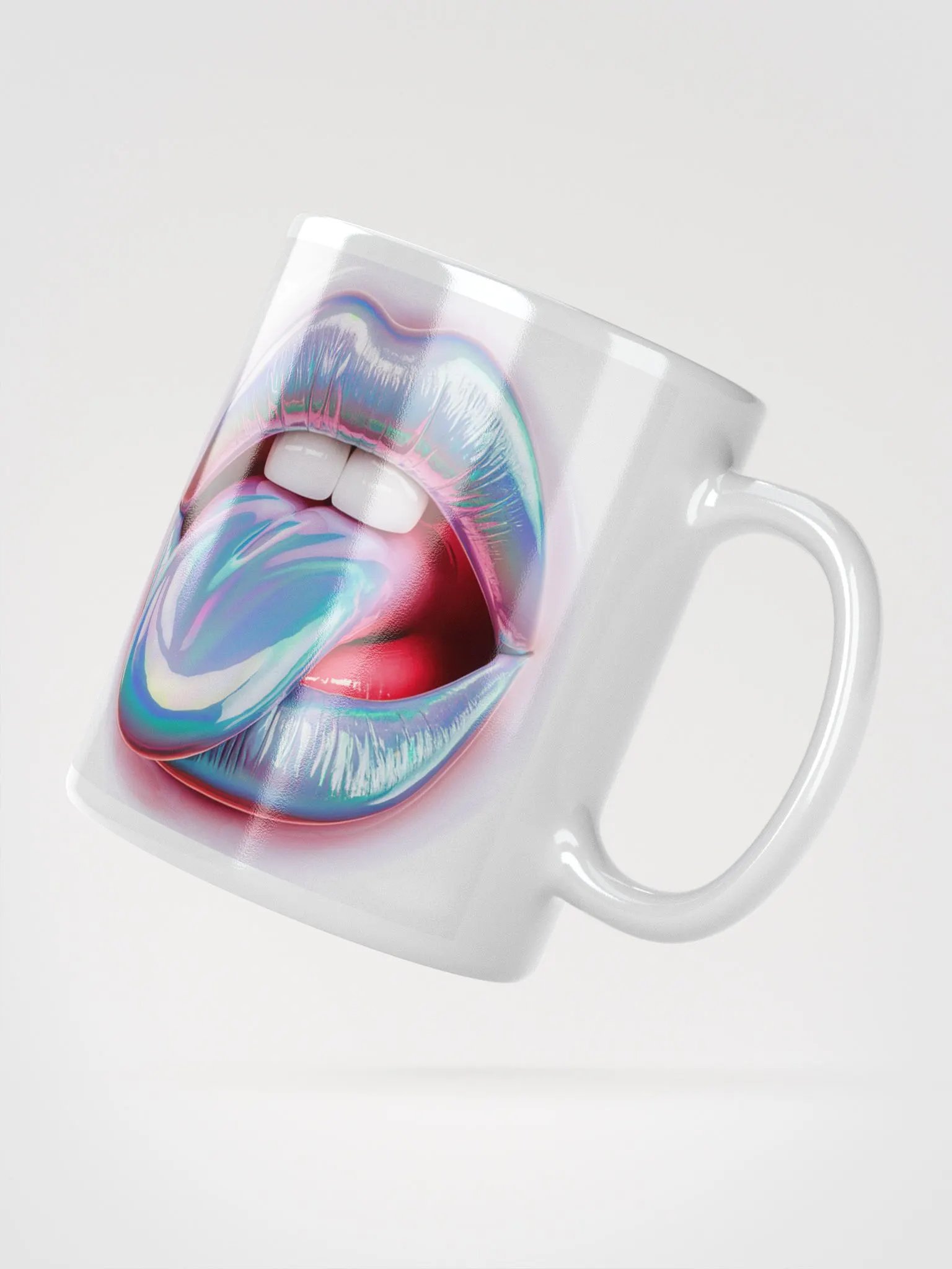 Iridescent Tongue Lips Glossy White Mug product image (2)