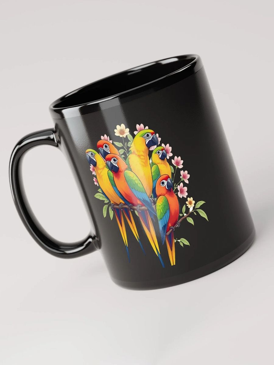 Tropical Bird Coffee Mug | Colorful Parrot Paradise Black Glossy Mug product image (5)