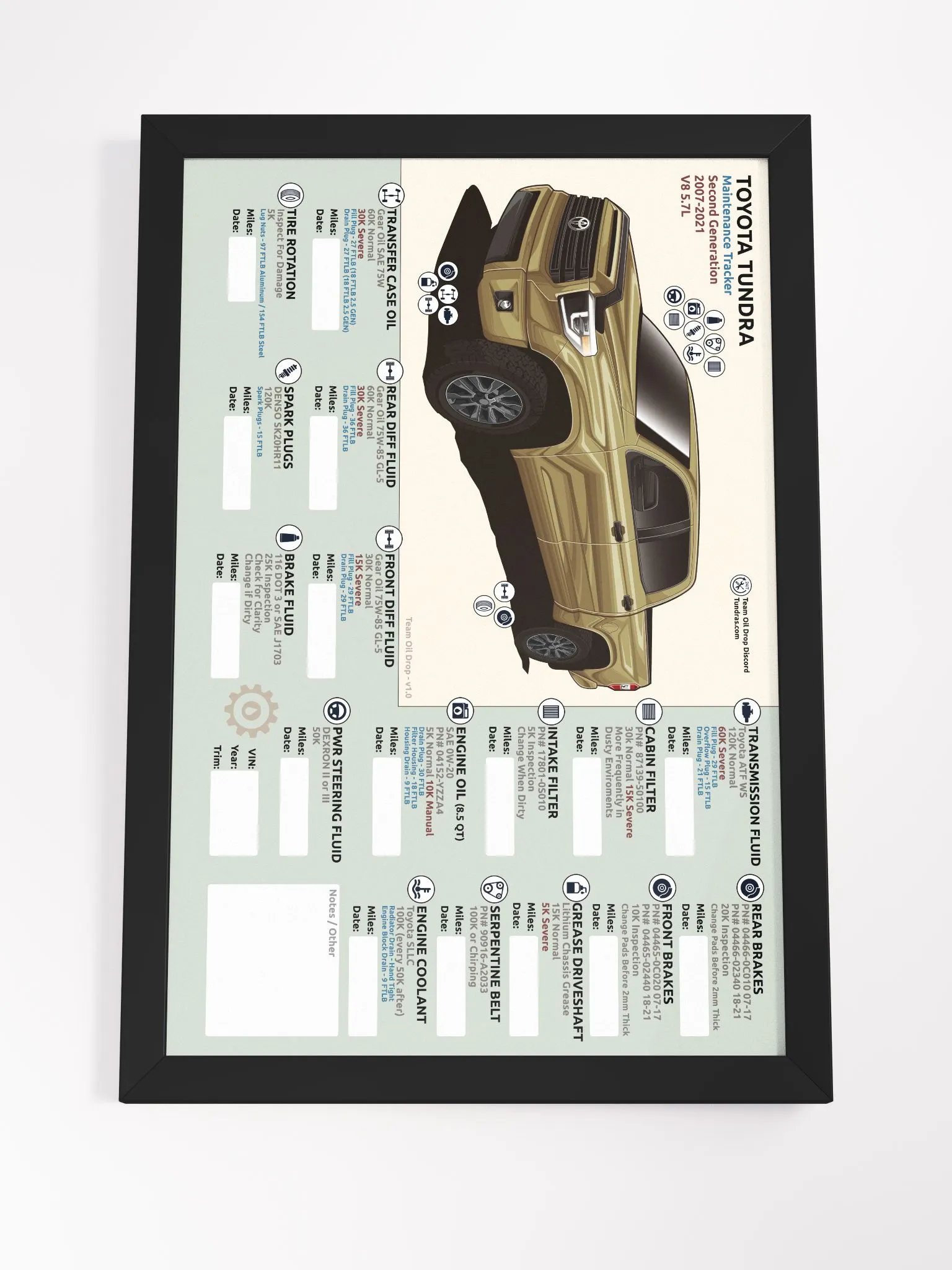 2ND GEN TUNDRA MAINTENANCE TRACKER - Sand (Framed) product image (5)