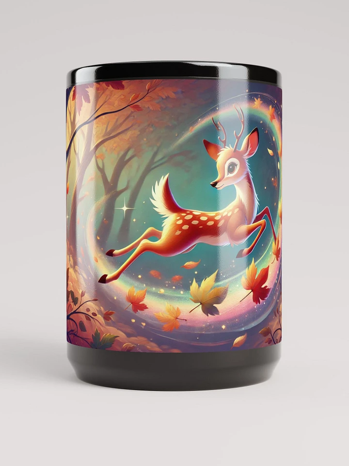 Magical Forest Deer Coffee Cup - 15 oz Glossy Black Mug product image (1)