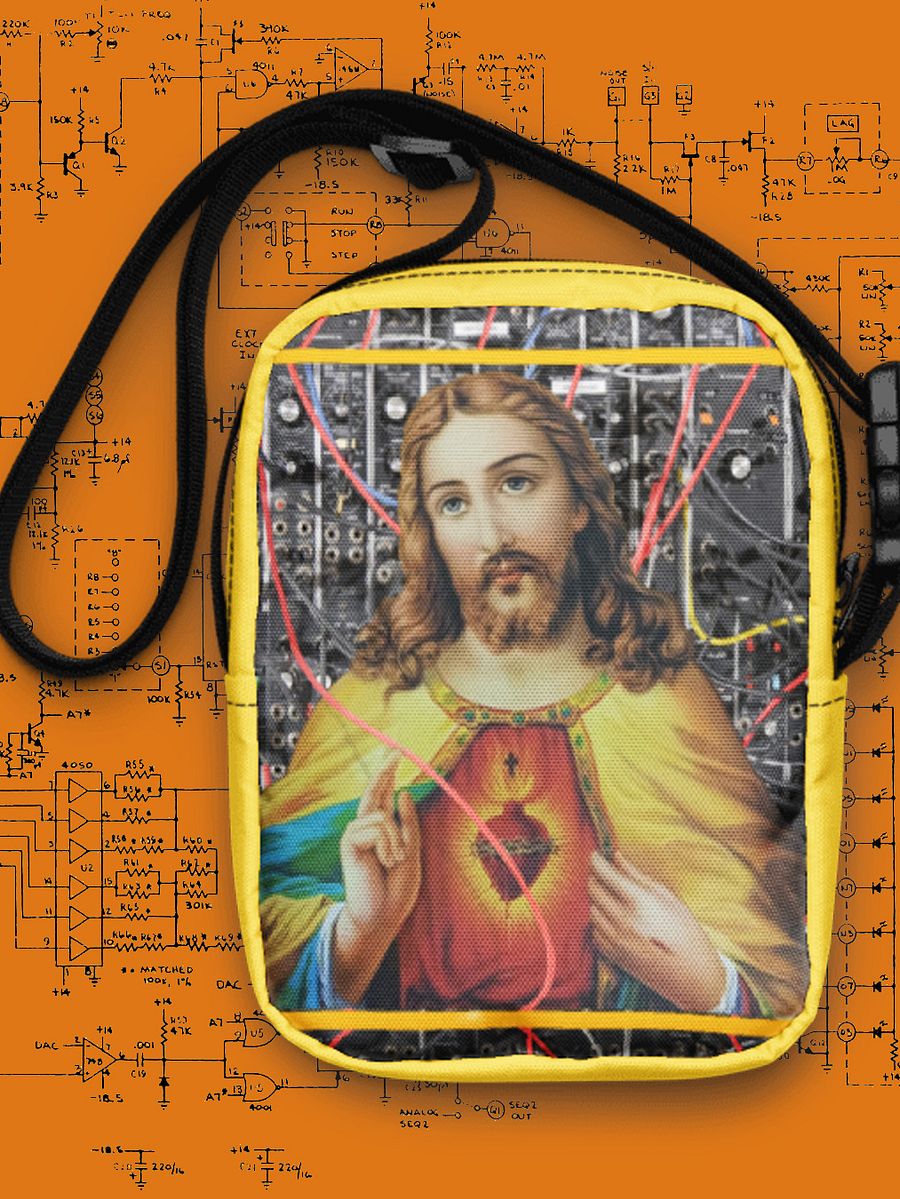 Jesus Christ Sacred Moog by Frank Fonik, Techno EDM Utility Crossbody Bag product image (4)
