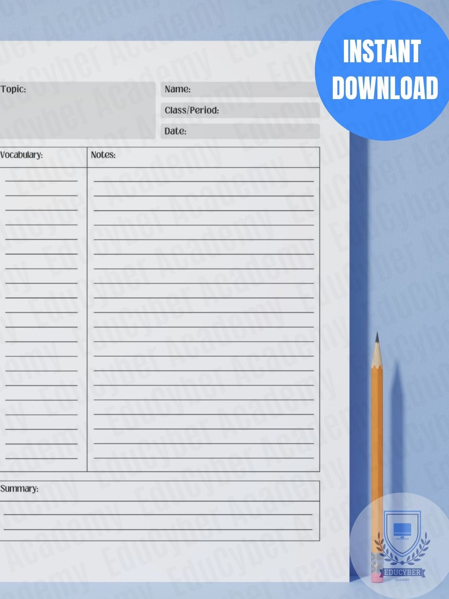 Cornell Notes Template Printable | 8.5x11 Study Guide PDF for Students & Teachers product image (4)