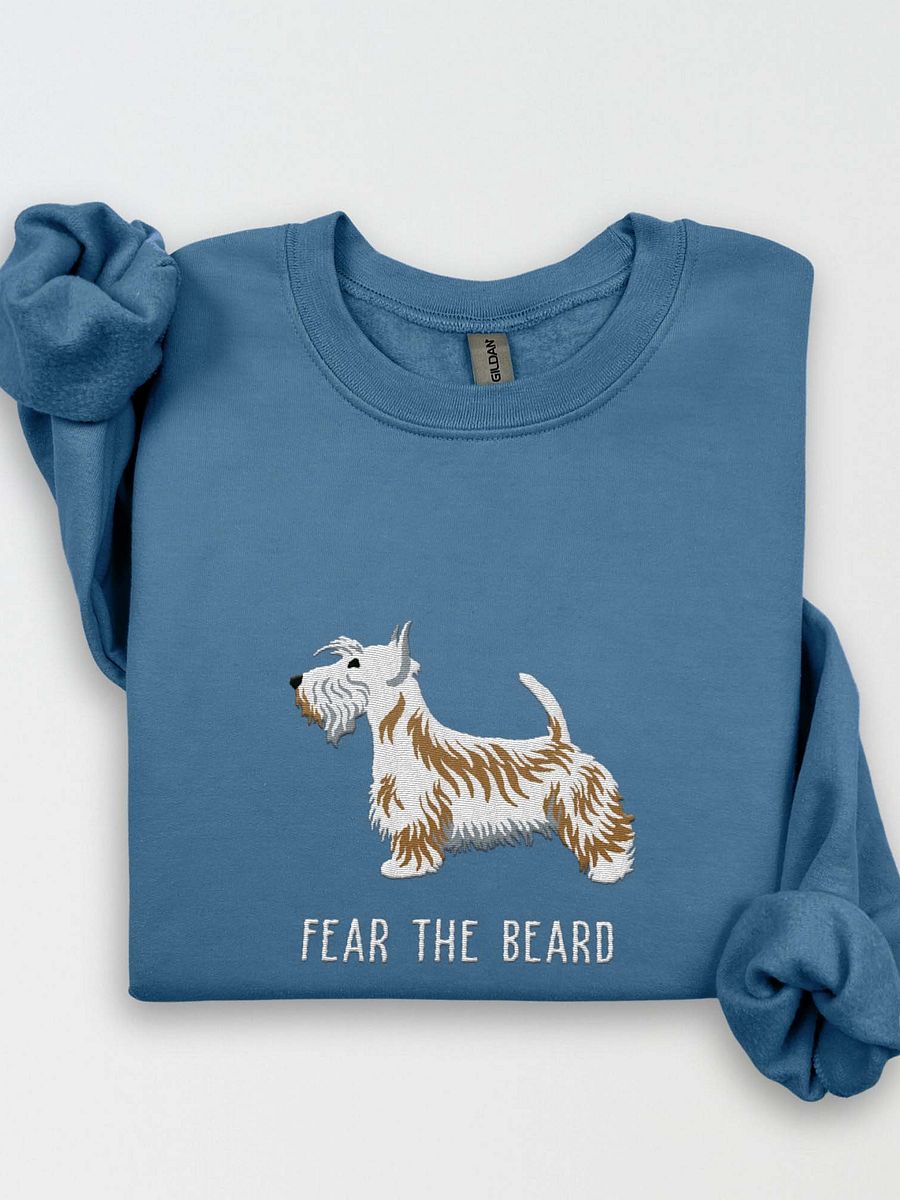 Fear the Beard Sweatshirt (Embroidered) of a Scottish Terrier(White) product image (1)