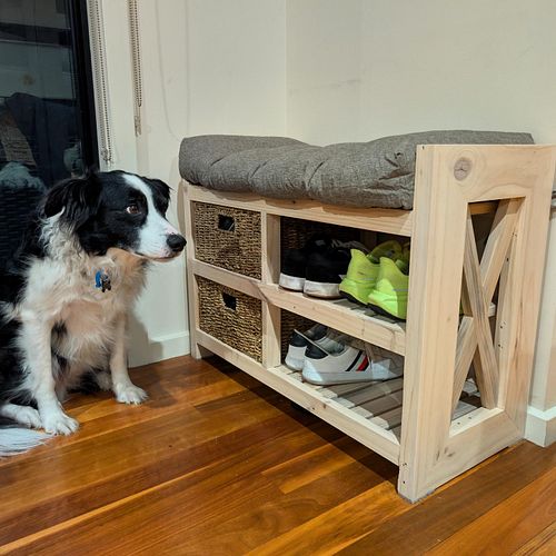 Charlie #dog isn't too sure about the new piece of #palletfurniture Will have to see how he feels about it in the morning. Ma...