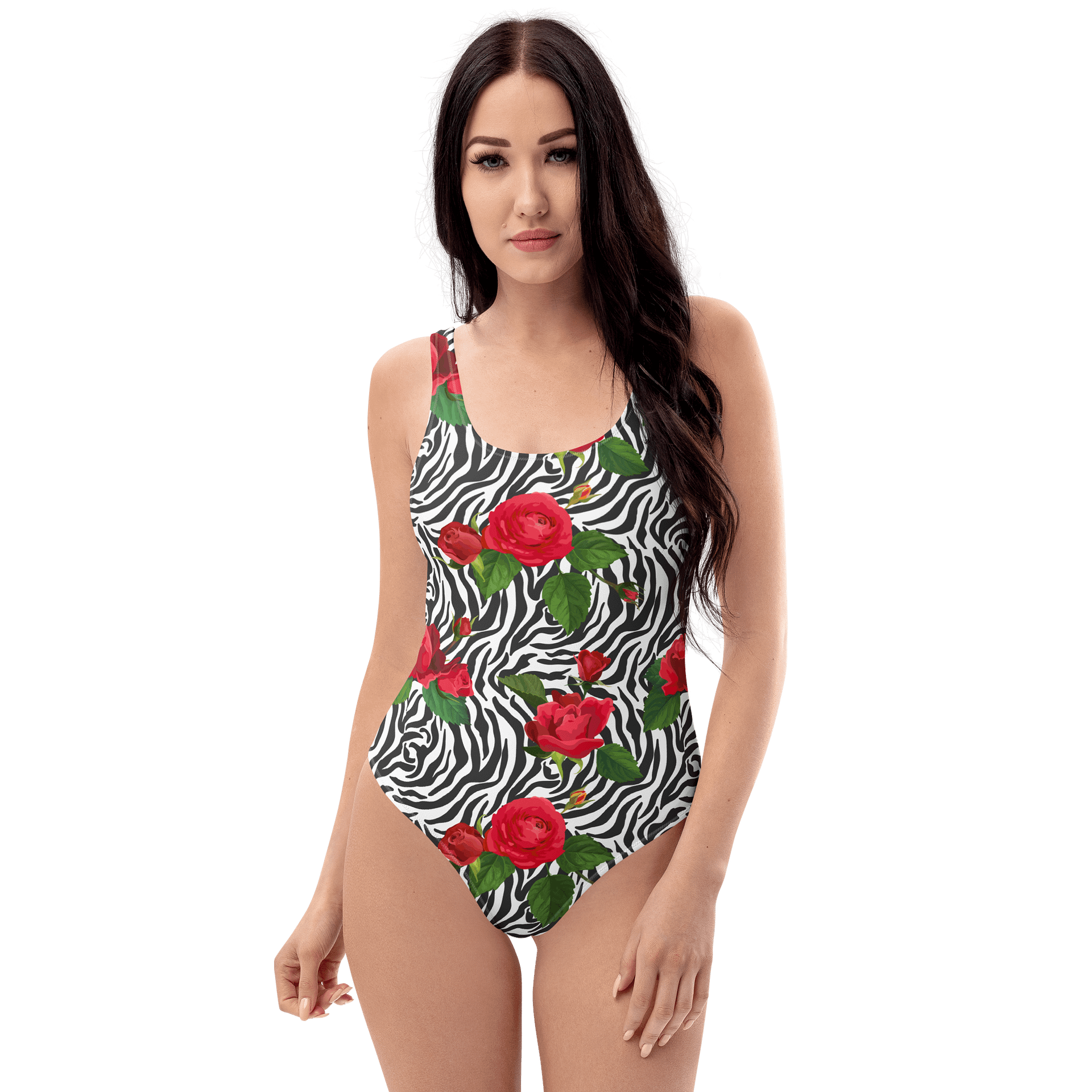 Zebra & Red Roses One-Piece Swimsuit product image (1)