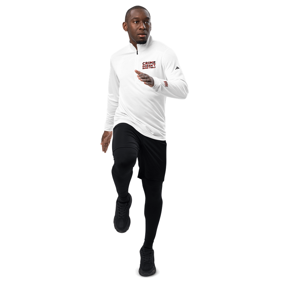 Nik The Hat | “Crime Doesn’t Binge Itself” Quarter‑Zip adidas® Lightweight Pullover product image (6)
