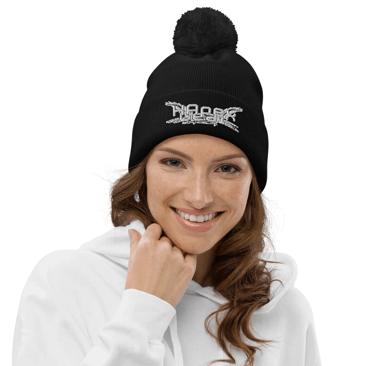 Beechfield Pom-Pom Beanie - Embroidered - White HApex Gear Black product image (1)