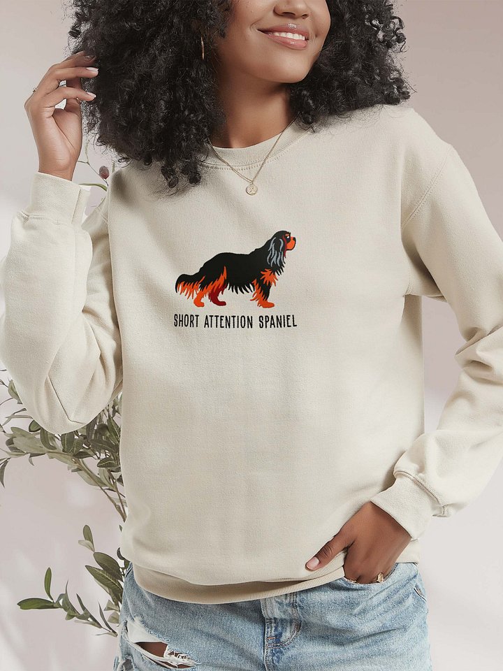 Short Attention Spaniel Sweatshirt (Embroidered) of a Cavalier King Charles Spaniel(Black & Tan) product image (2)