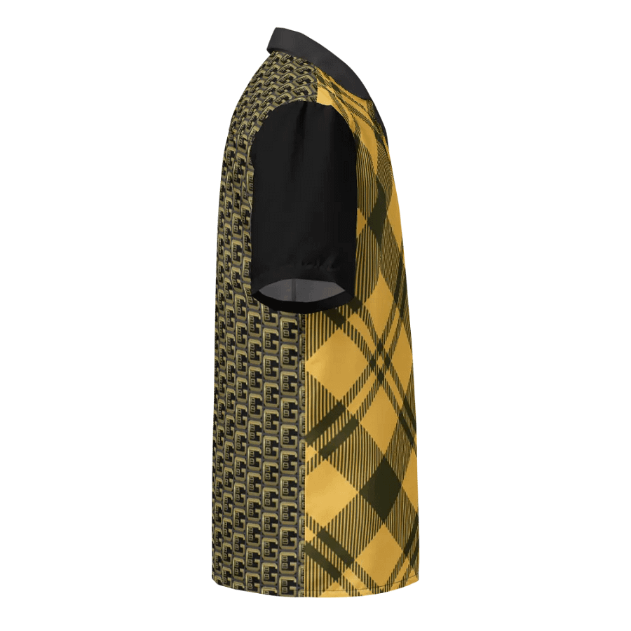 Yellow Plaid Blessed by God Designer Logo in Back Button-up Shirt product image (5)