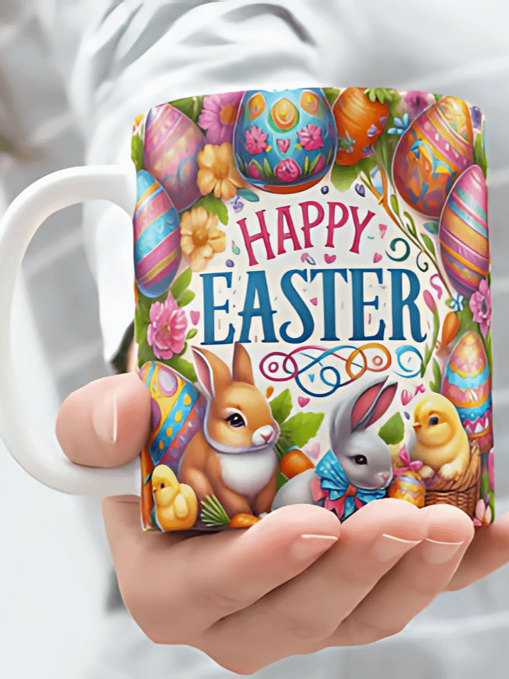 Happy Easter Bunny & Eggs Mug Wrap – Cute Rabbit Sublimation PNG Design – Fits 11oz & 15oz Mugs – Festive Spring Elements – Instant Digital Download – 300 DPI product image (1)