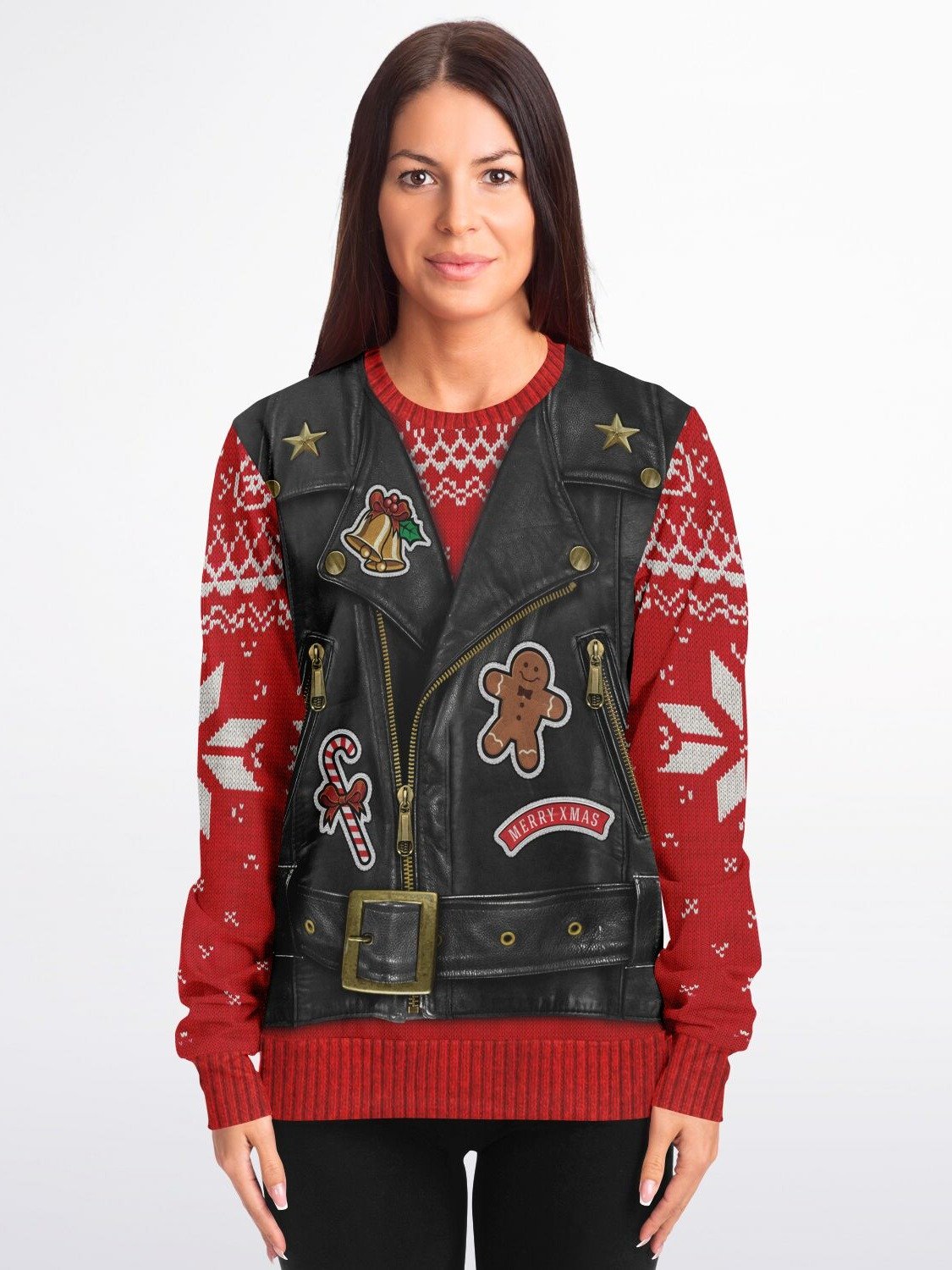 Biker Santa Christmas Sweater - Rebellious Holiday Leather Vest Design Ugly Christmas Sweater product image (5)