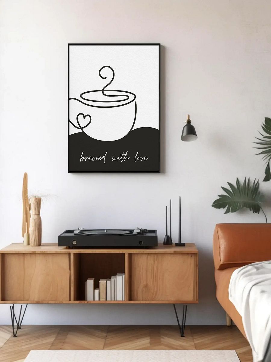Brewed with Love Coffee Wall Art - Minimalist Line Art Coffee Cup Print, Modern Kitchen Decor, Black and White Coffee Lover Gift Espresso product image (5)