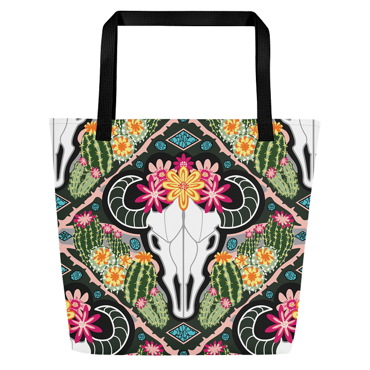 Western Americana Cacti Cow | Illustrated Tote Bag | by Monique Faella Designs™ product image (1)