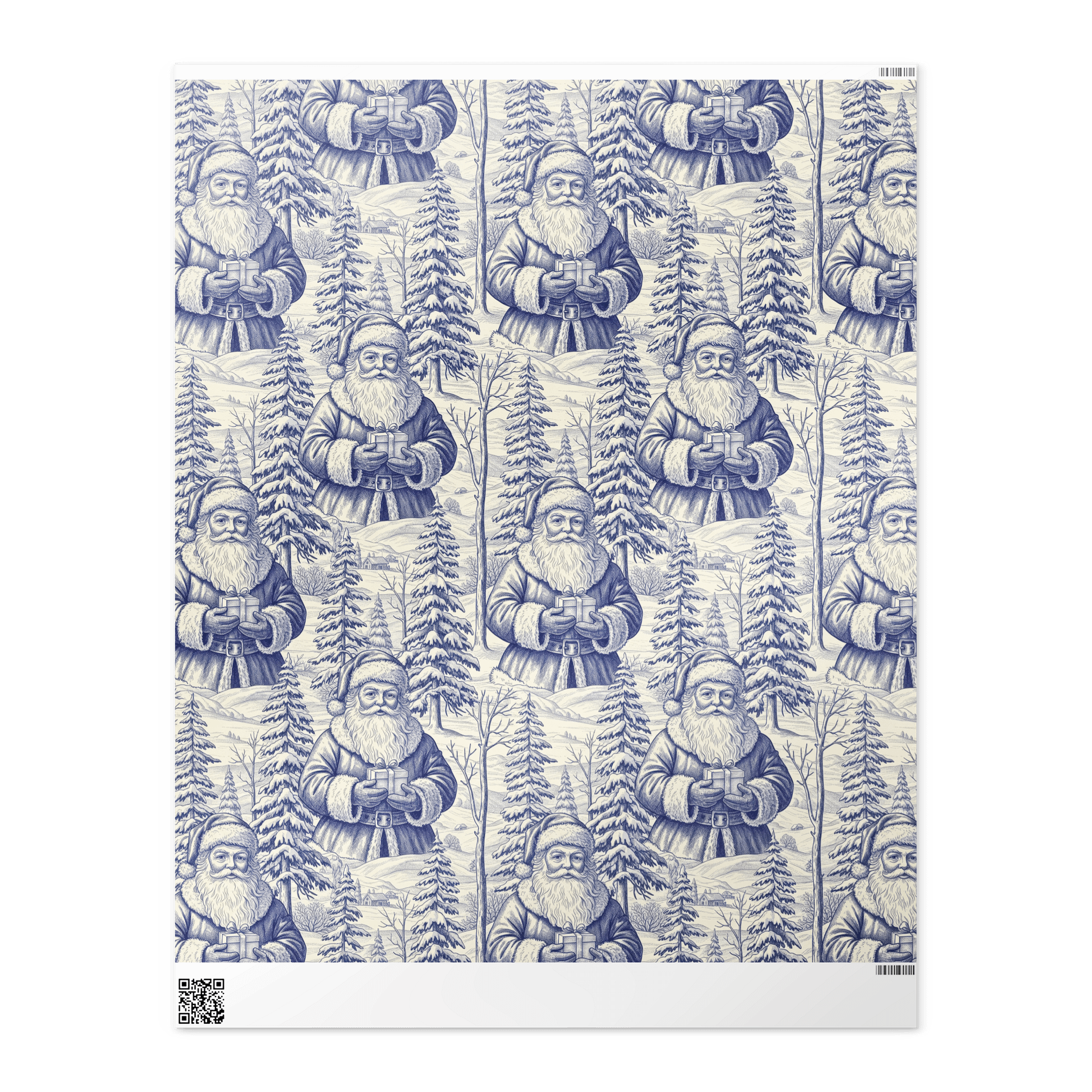Blue Santa Christmas Toile Chinoiserie Wrapping Paper product image (1)