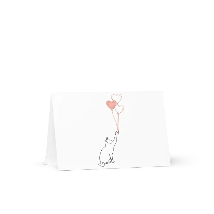 Minimalist Valentine Card Couple's Cat and Heart Balloons product image (2)