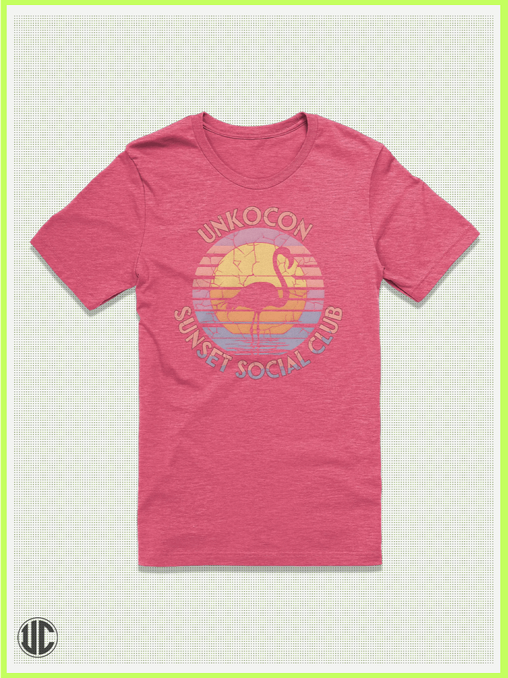UnkoCon Sunset Social Club T-Shirt – Retro Flamingo Beach Tee product image (1)
