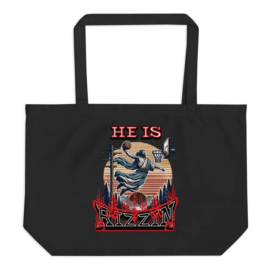 He Is Rizzin Basketball Jesus Flames Eco Tote product image (1)